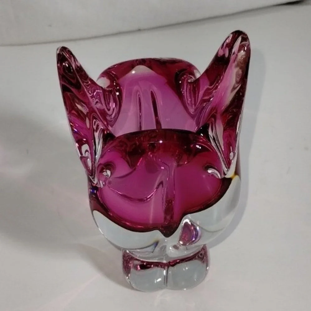 Chribska Cat Head‎ Vase Pink Czech Art Glass Hospodka Sommerso MCM 1960s